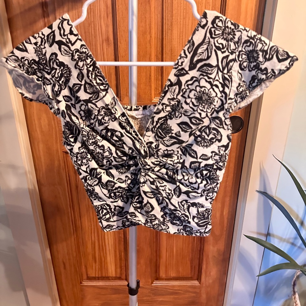 Elegant Black and White Floral Blouse